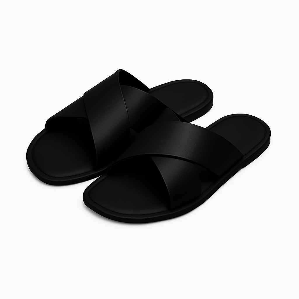 Premium Leather Cross-Strap Slippers for Men